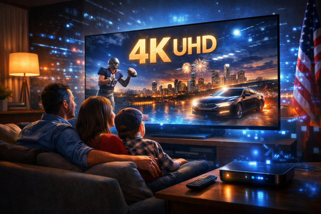 Family enjoying ultra‑HD IPTV IPTV USA 4K